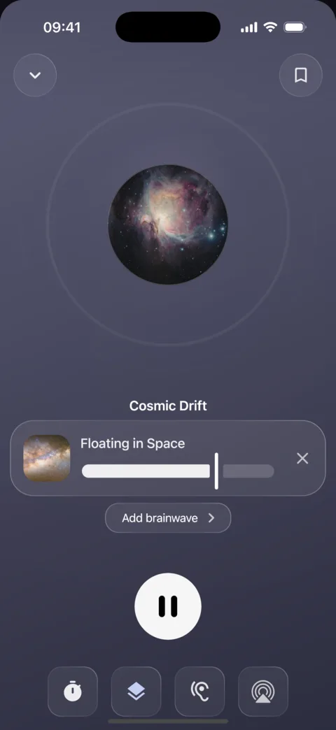Player screen with the Cosmic Drift soundscape playing