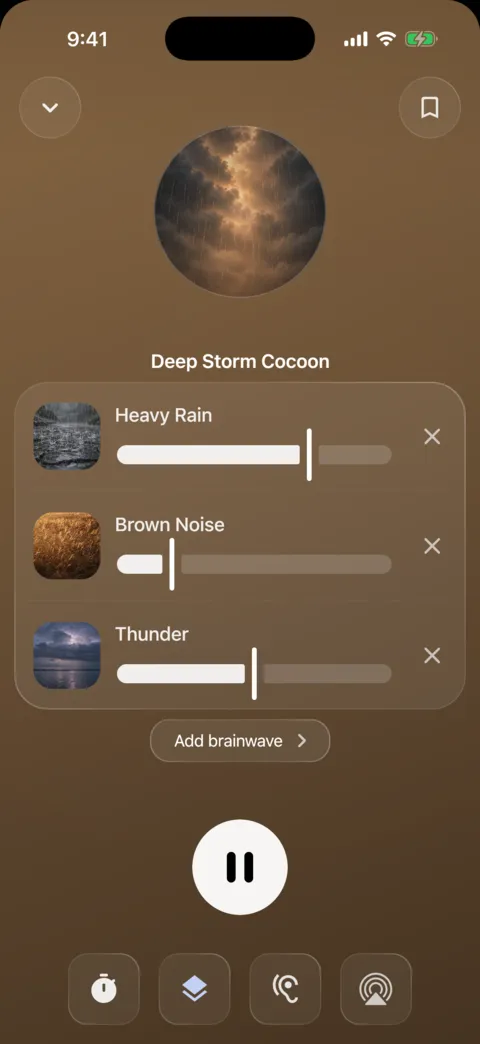 Mixer with Heavy Rain, Brown Noise and Thunder, each at its own volume